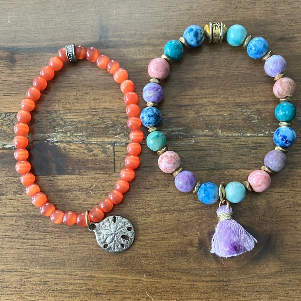 Colorful Beaded Bracelet Set with Silver Charm